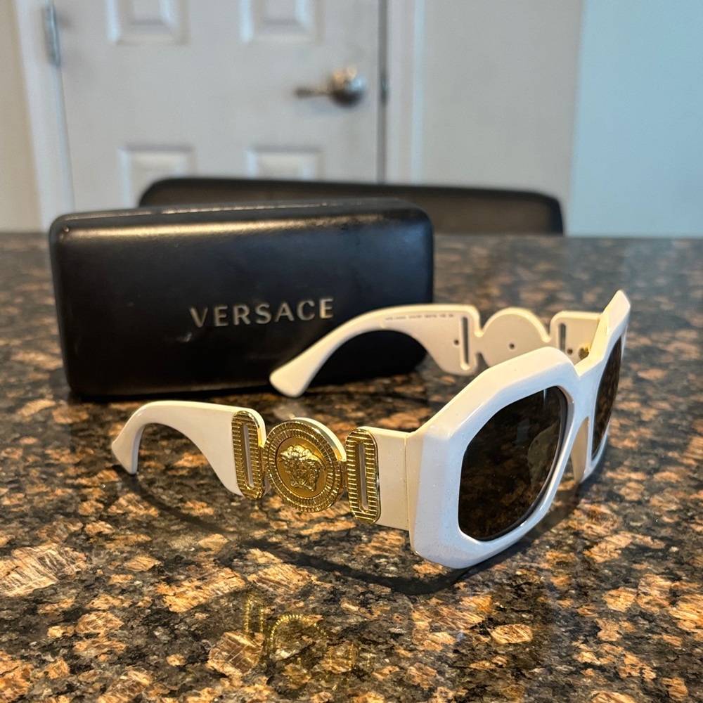 Versace Women's Sunglasses in White with Gold Accents